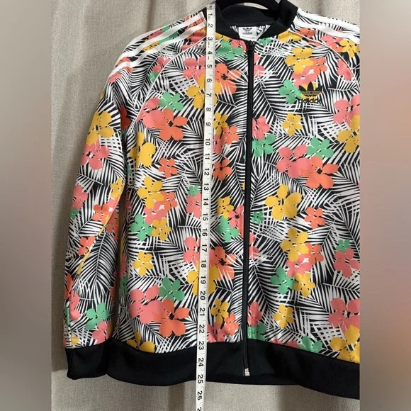 Adidas Originals Girls Palm Print Track Jacket Zip Up Athleisure Streetwear Sz L - Picture 9 of 9